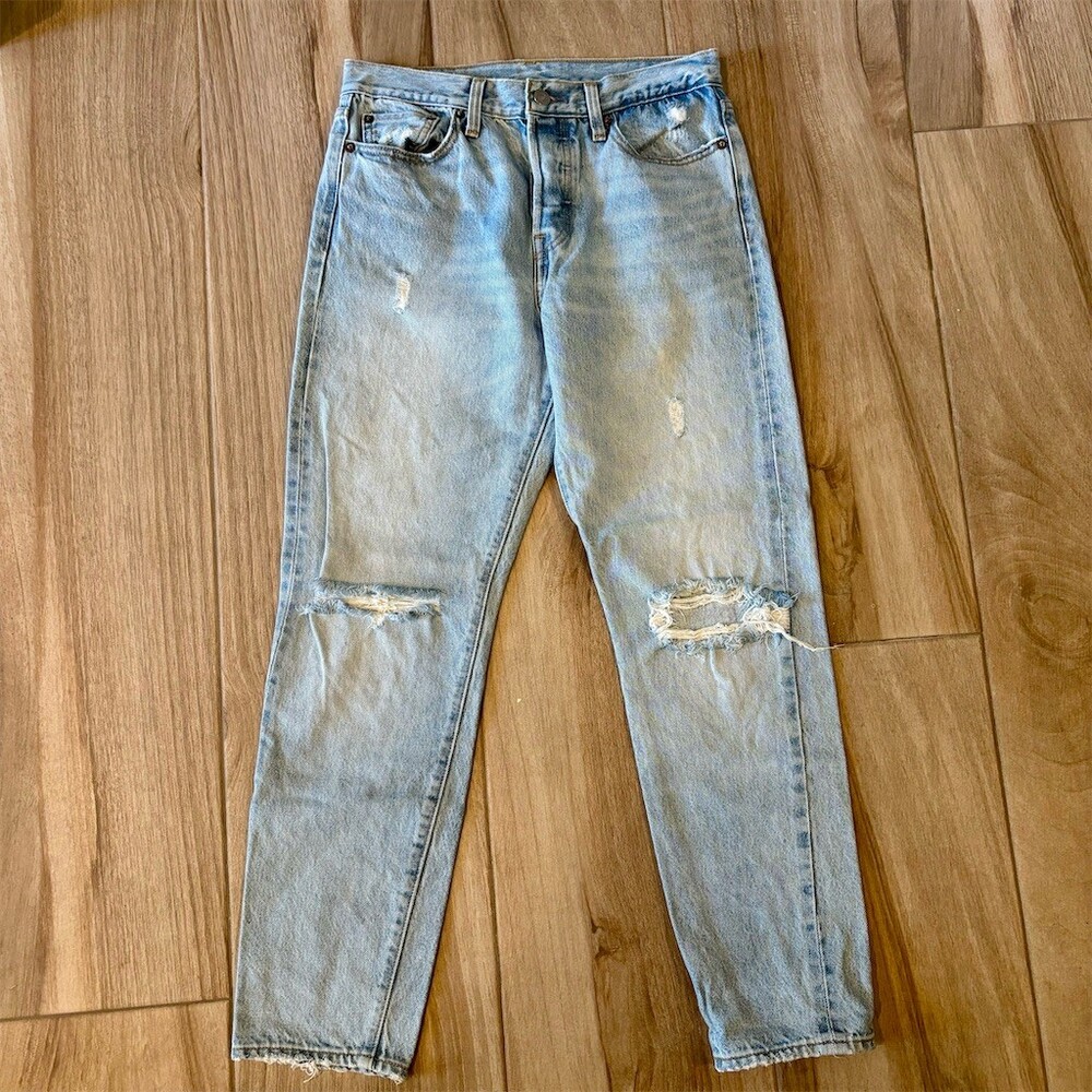 Levi's 501 Original Jeans Womens Size 28 Light Wash Distressed Straight